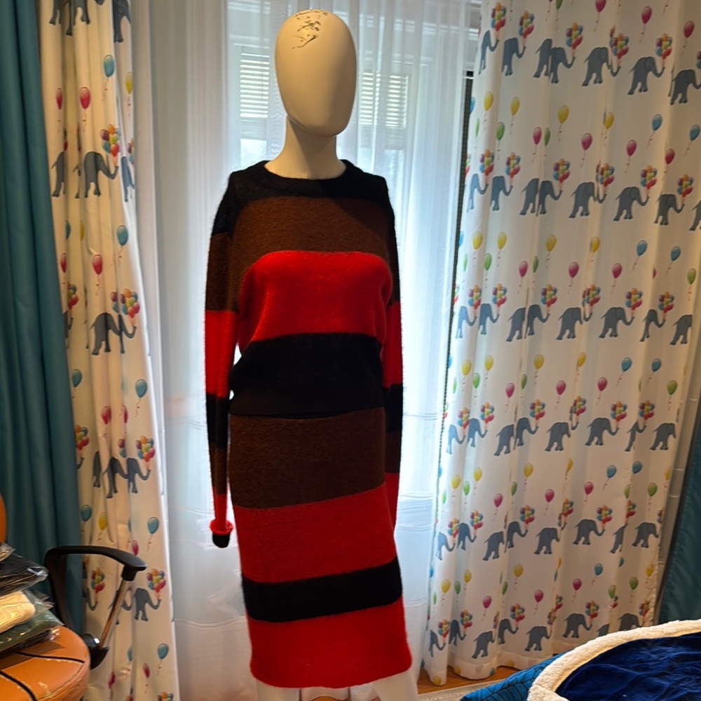 Striped Red and Brown Sweater Dress
